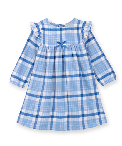Shoulder frill check dress BLUE