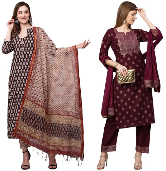 ANNI DESIGNER Cotton Blend Women Kurta With Pant & Dupatta Pack Of 2