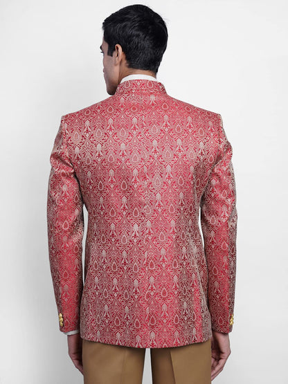WINTAGE Mens Banarasi Rayon Cotton Festive and Casual Bandhgala Jodhpuri Blazer :Red