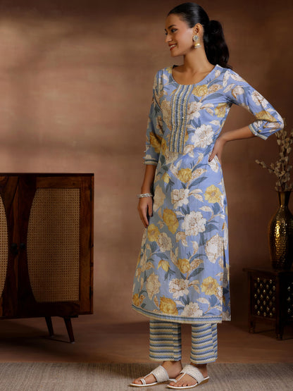 Libas Womens Printed Cotton Straight Kurta With Palazzos