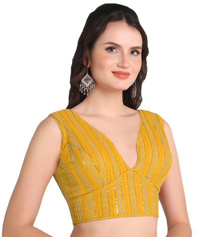 Pujia Mills WomenS Indian Ethnic Wear Sabyasachi Sequence With Dhaga Embroidered Zari Work Sweetheart Neck Blouse Sleeveless Re
