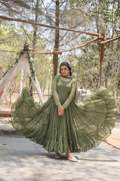 Fashion Basket Georgette Anarkali Kurta Set For Women Green