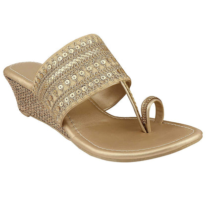 Shoetopia WomenS & GirlS Golden Embellished Wedge Sandals