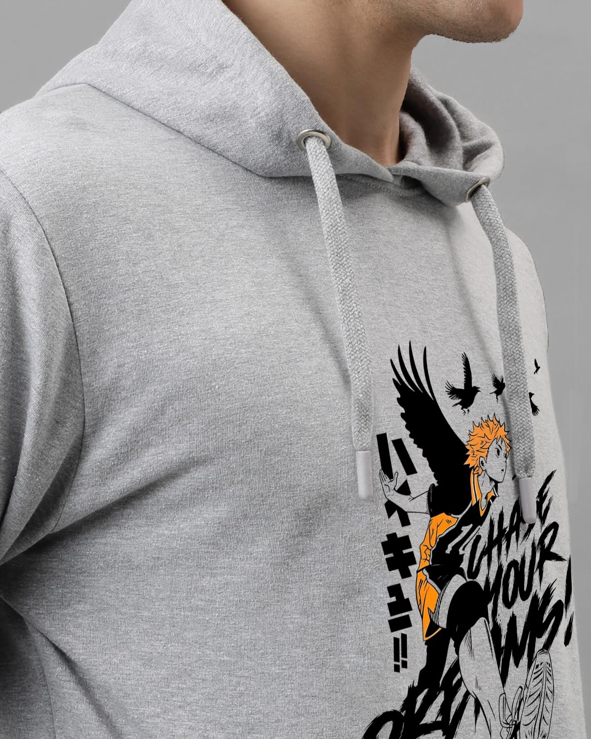 ADRO Men's Cotton Neck Hooded Sweatshirt (H24-M-DREAM-GR_Grey