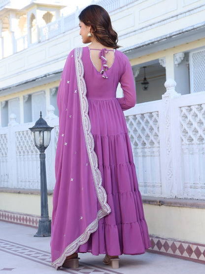 Fashion Basket WomenS Georgette Solid Anarkali Dress Light Purple