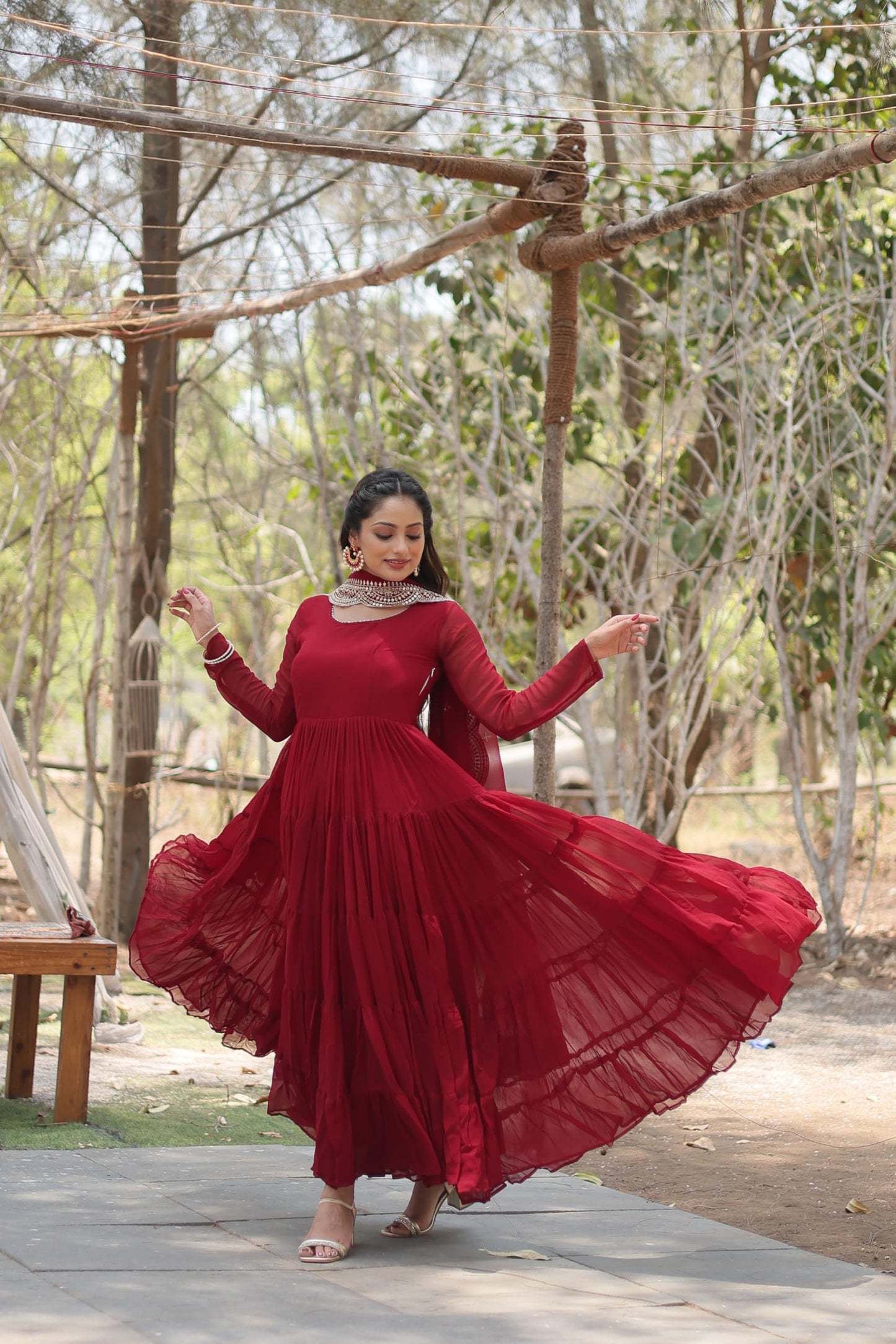Fashion Basket Georgette Anarkali Kurta Set For Women Maroon