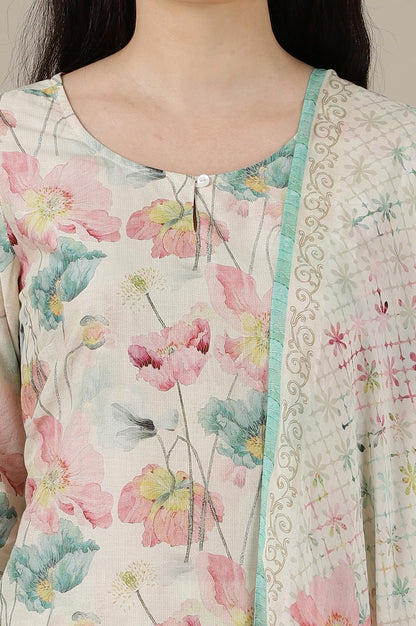 Aurelia WomenS Floral Printed Straight Cotton Kurta Set With Palazzos And Dupatta For Women