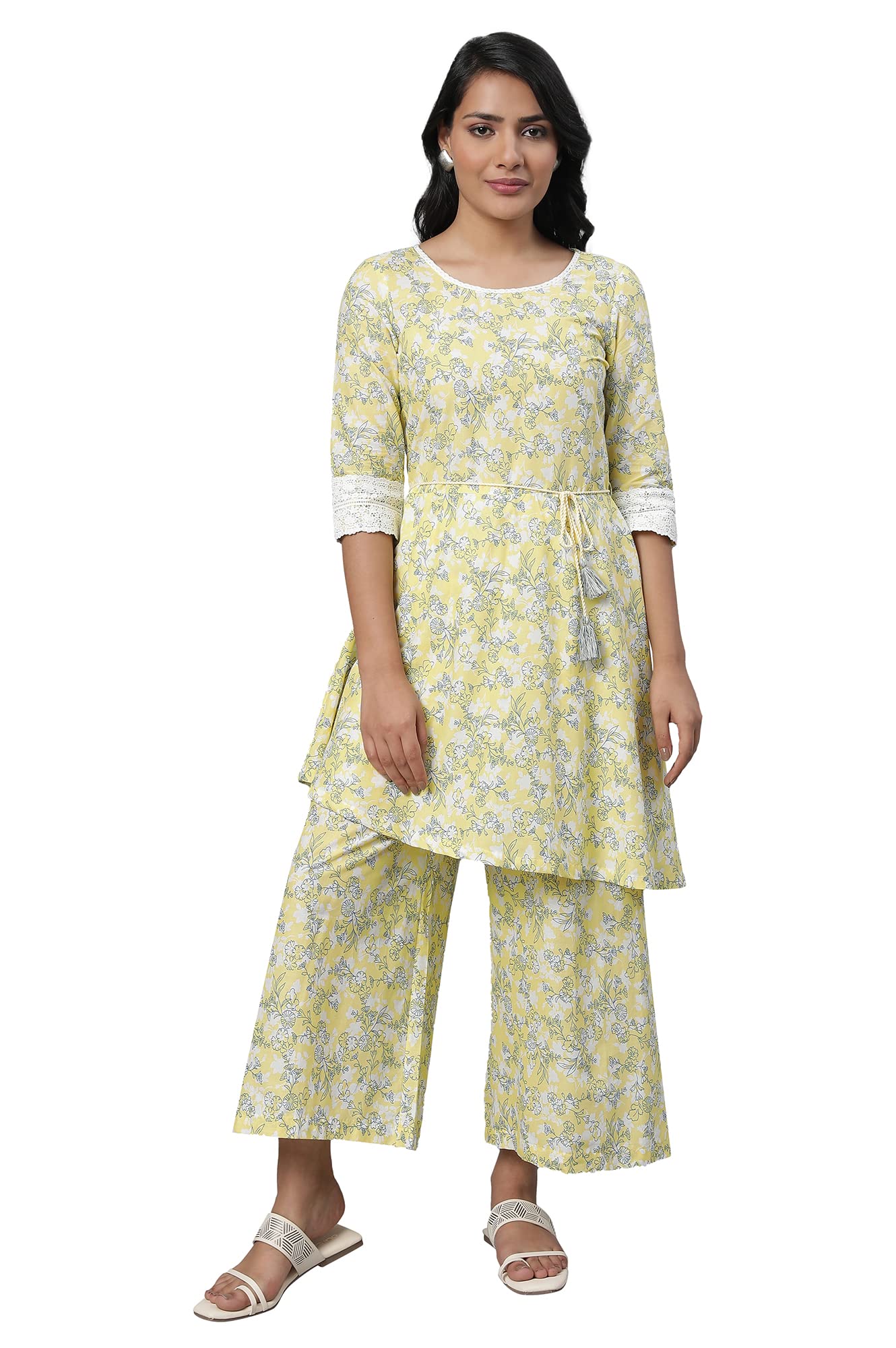 Aurelia Women's Cotton Fit and Flare Ankle Length Dress (23FEA14173-506956_Yellow