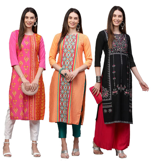 ANNI DESIGNER Womens Crepe Straight Kurta Combo Pack of 03 (CrepeCombo_3_183_Khaki_M Khaki_Medium)