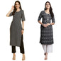 Pinkmint Printed Round Neck Kurta Set For Women Ll Kurti & Pant Set For Women Ll Regular Fit Kurta Set (Pack Of 2) Green-Blue