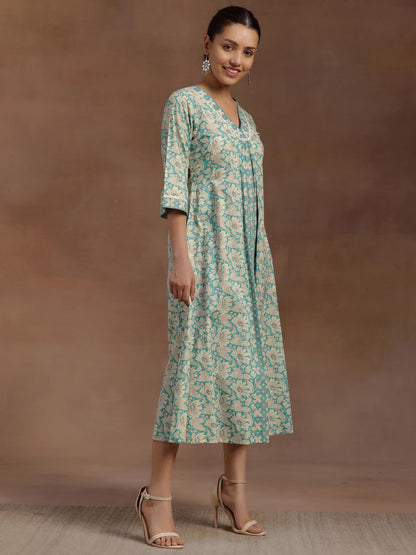 Libas WomenS Cotton Fit And Flare Midi Dress (29115O Blue