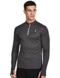 Campus Sutra Mens Dark Grey Activewear T-Shirt with Self-Design Stripes for Casual Wear | Dri-Fit | Mock Neck | Long Sleeve | Z