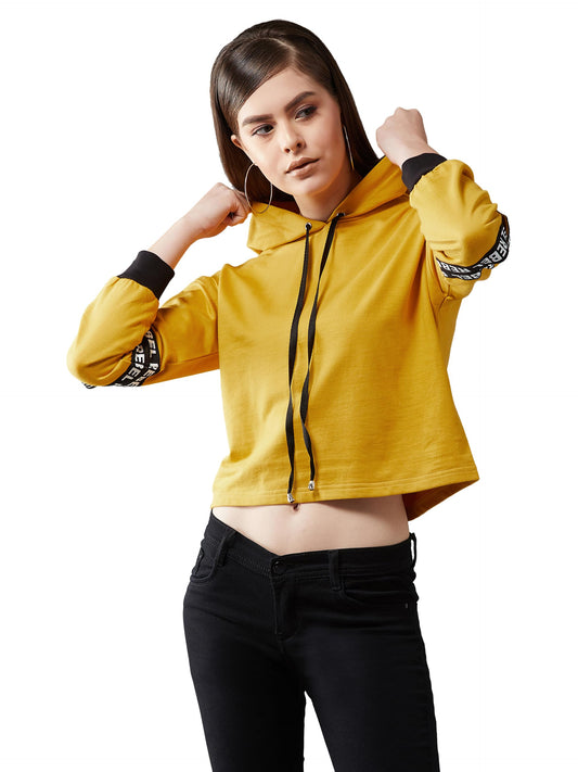 Dolce Crudo Womens Hooded Full Sleeves Solid Boxy Drawstring and Eyelet Detailing Cropped Sweatshirt (Plus (DOAW19SWT01-87-183,