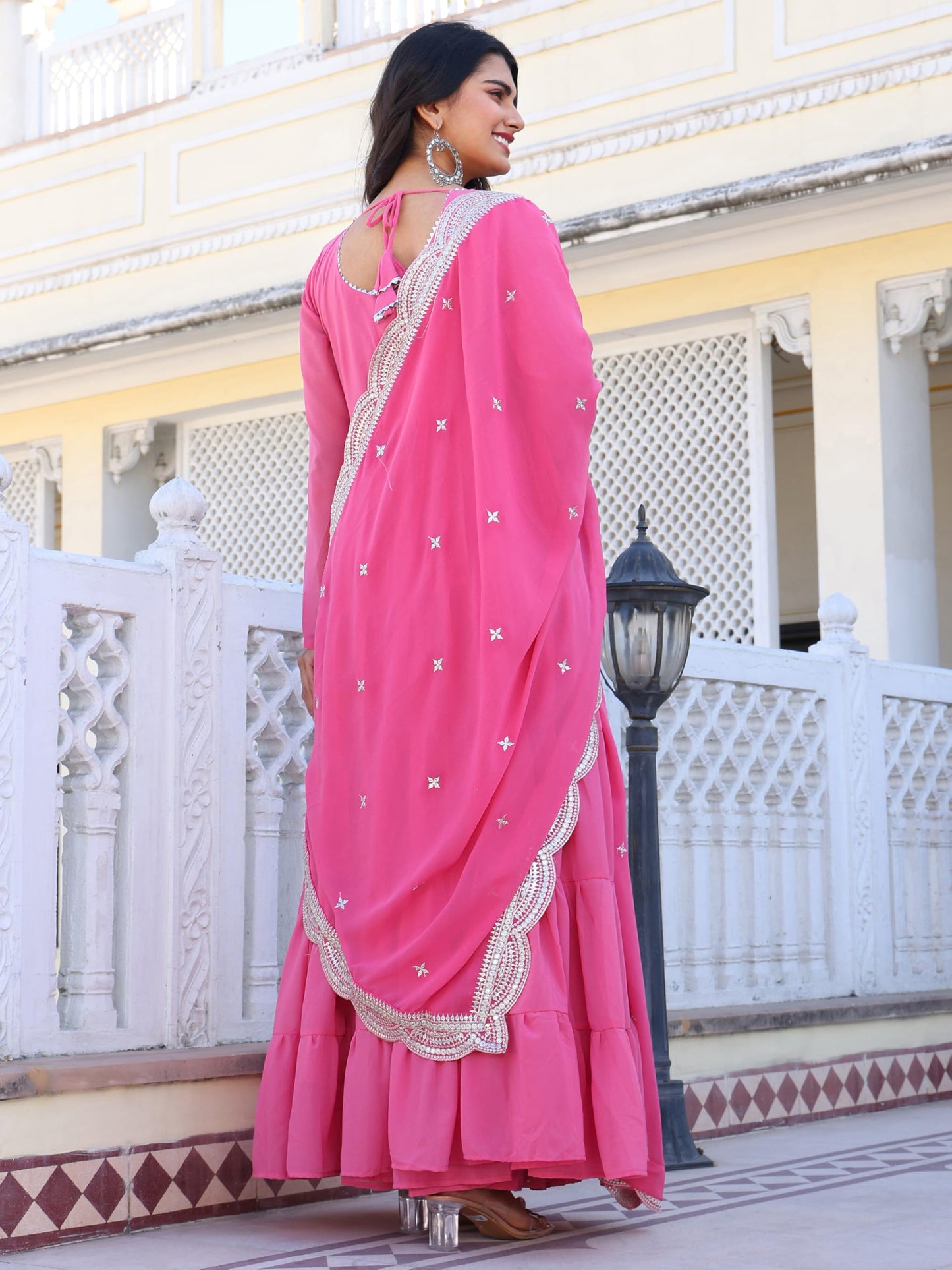 Fashion Basket WomenS Georgette Solid Anarkali Dress Light Pink