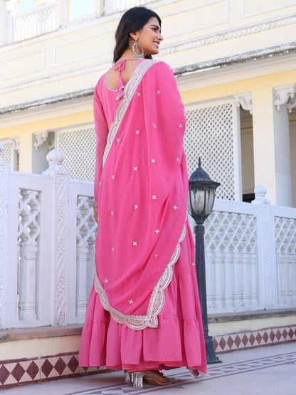 Fashion Basket WomenS Georgette Solid Anarkali Dress Light Pink