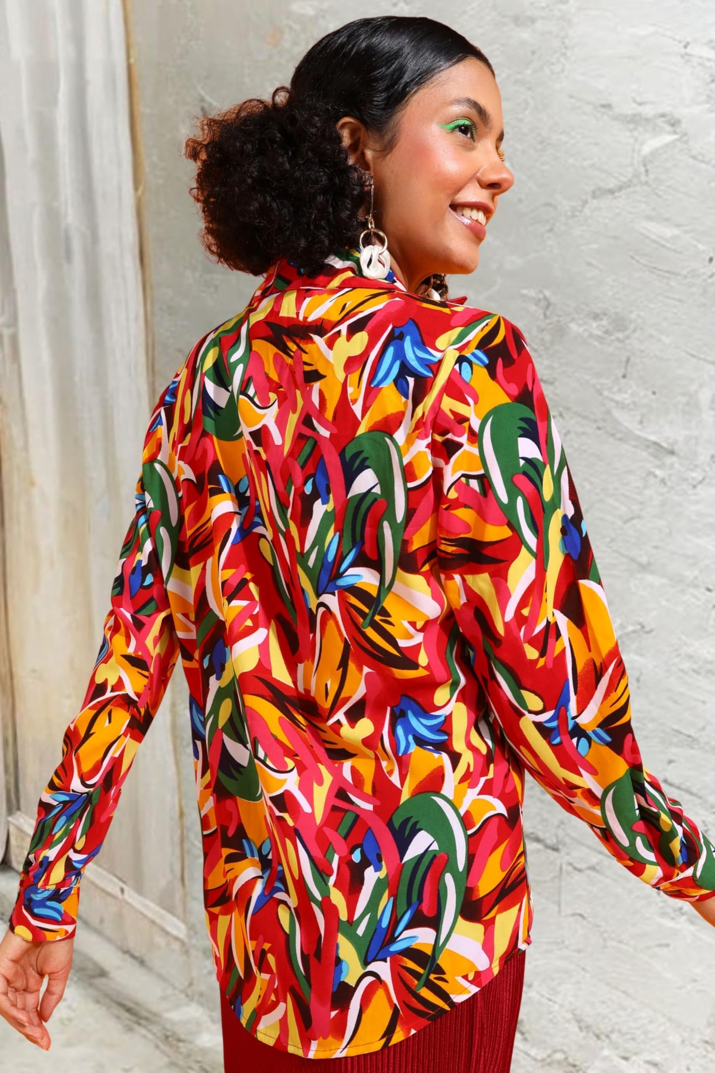 POPWINGS Printed Full-Sleeves Regular-Fit Polyester Printed Shirt for Women Stylish Western Casual Wear