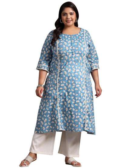 Extra Love By Libas Women'S Cotton Printed A-Line Kurta (25455_Blue_6Xl)