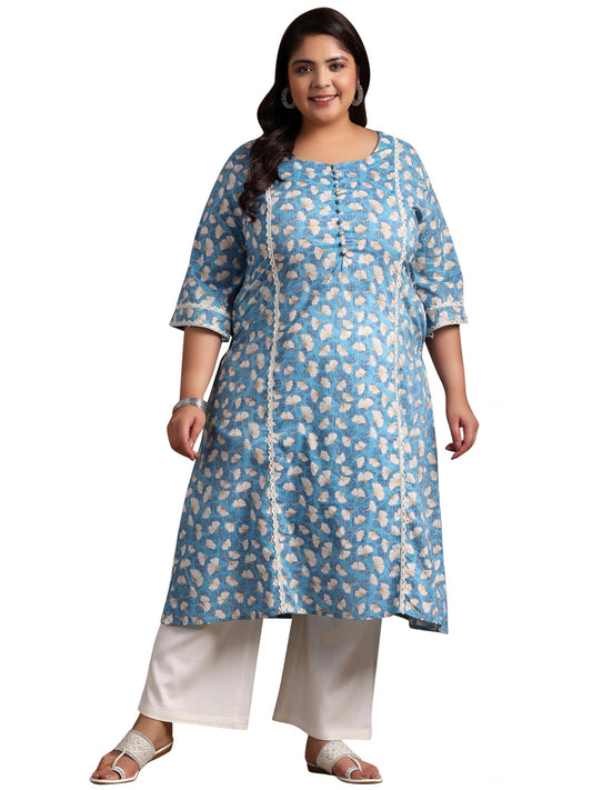 Extra Love By Libas Women'S Cotton Printed A-Line Kurta (25455_Blue_6Xl)