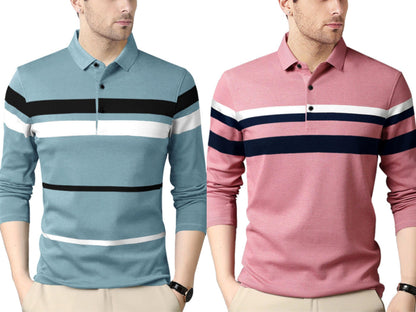 Noble Monk MenS (Combo Pack Of 2) -Regular Fit Polo T Shirt |Full Sleeves T-Shirt