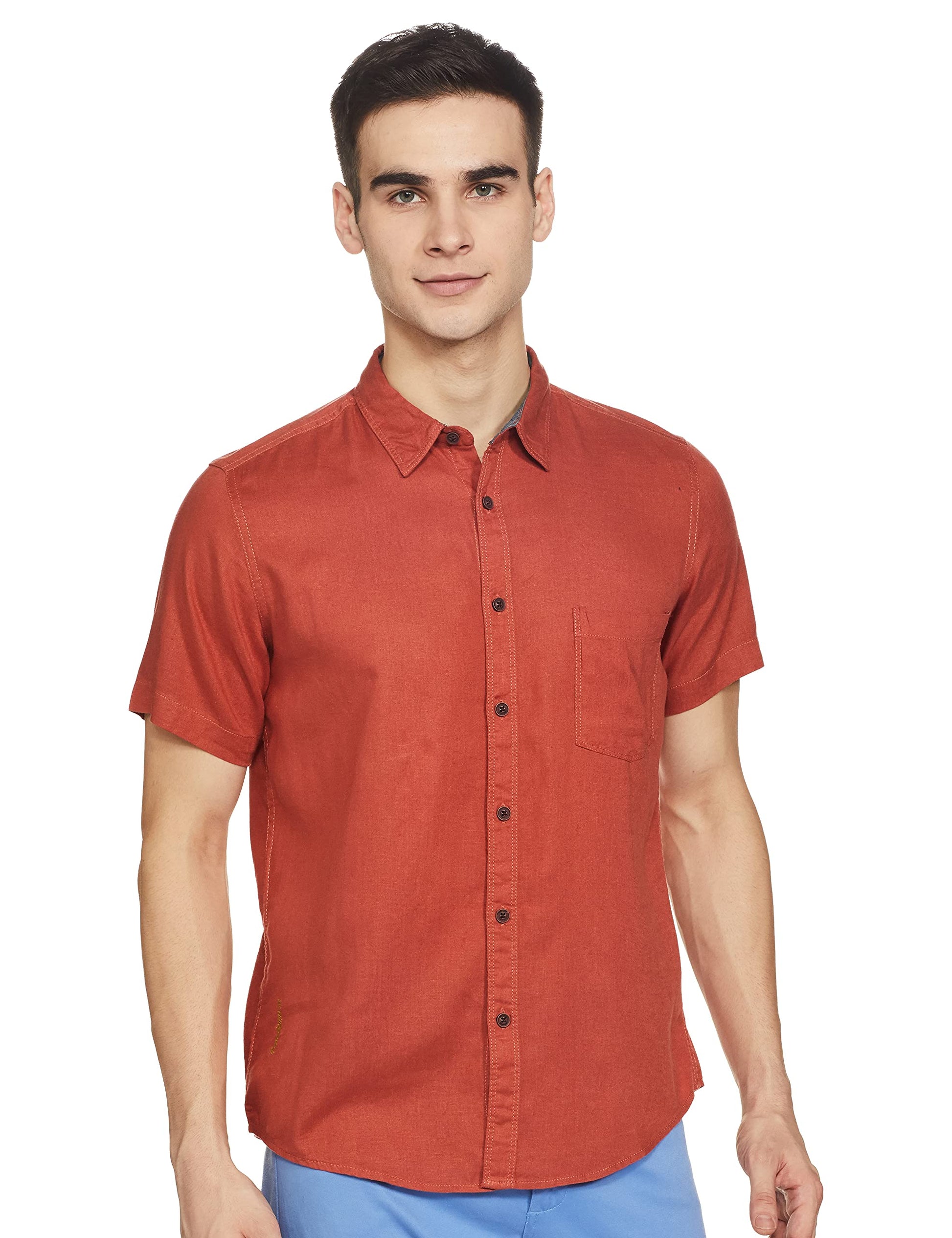 Pepe Jeans MenS Plain Regular Fit Casual Shirt (Pm306943-Dk Coral_Dk Xxl)
