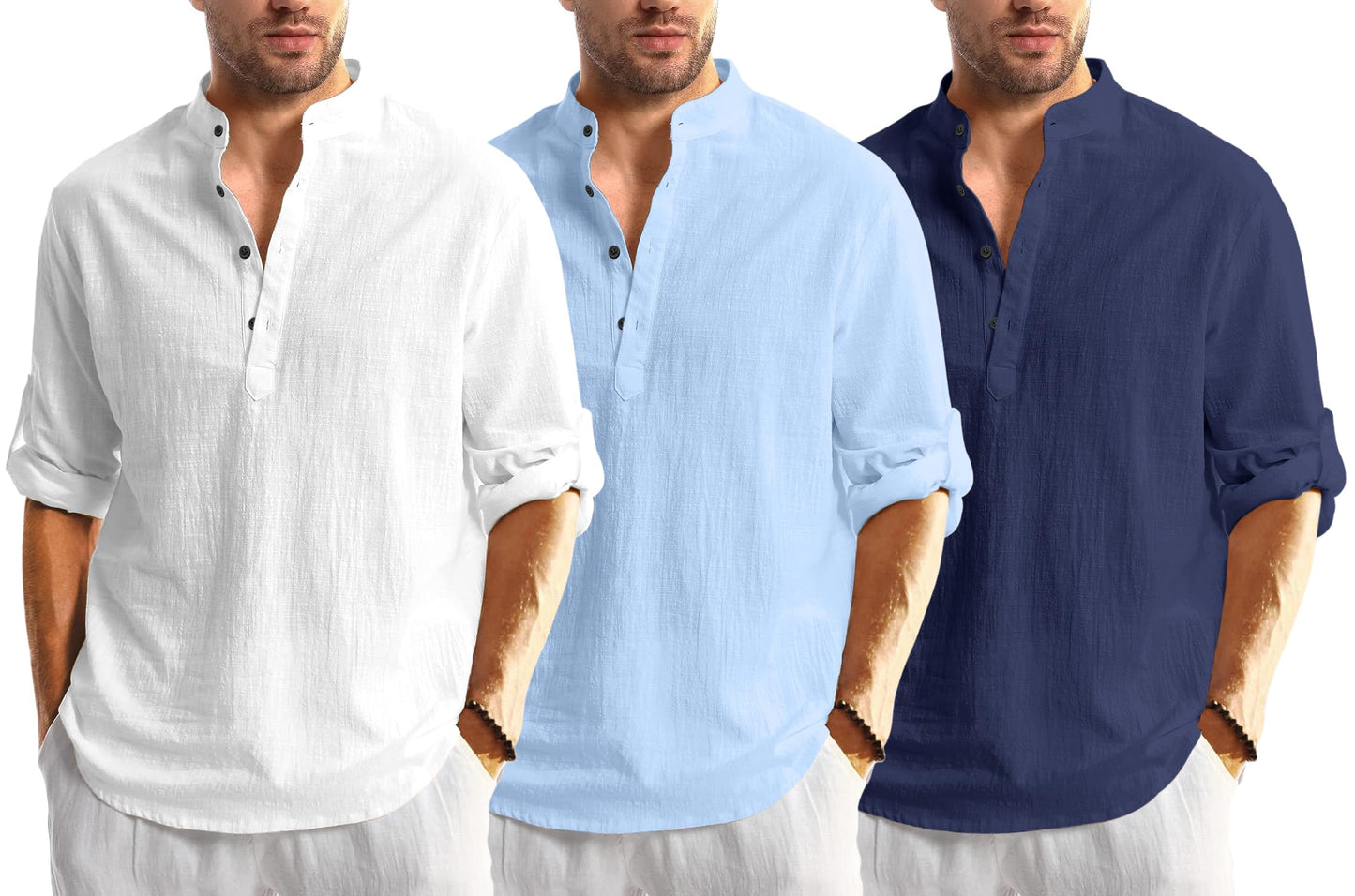 Zartha Combo Of Men Solid Cotton Blend Straight Kurta Shirt Pack Of 3