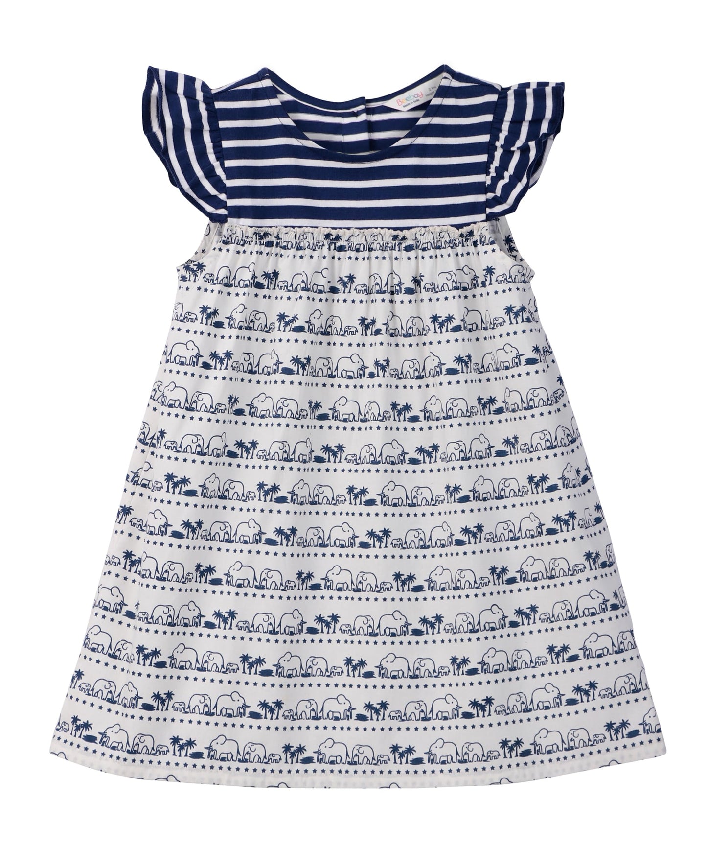 MIX-MEDIA ELEPHANT PRINT DRESS NAVY