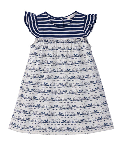 MIX-MEDIA ELEPHANT PRINT DRESS NAVY