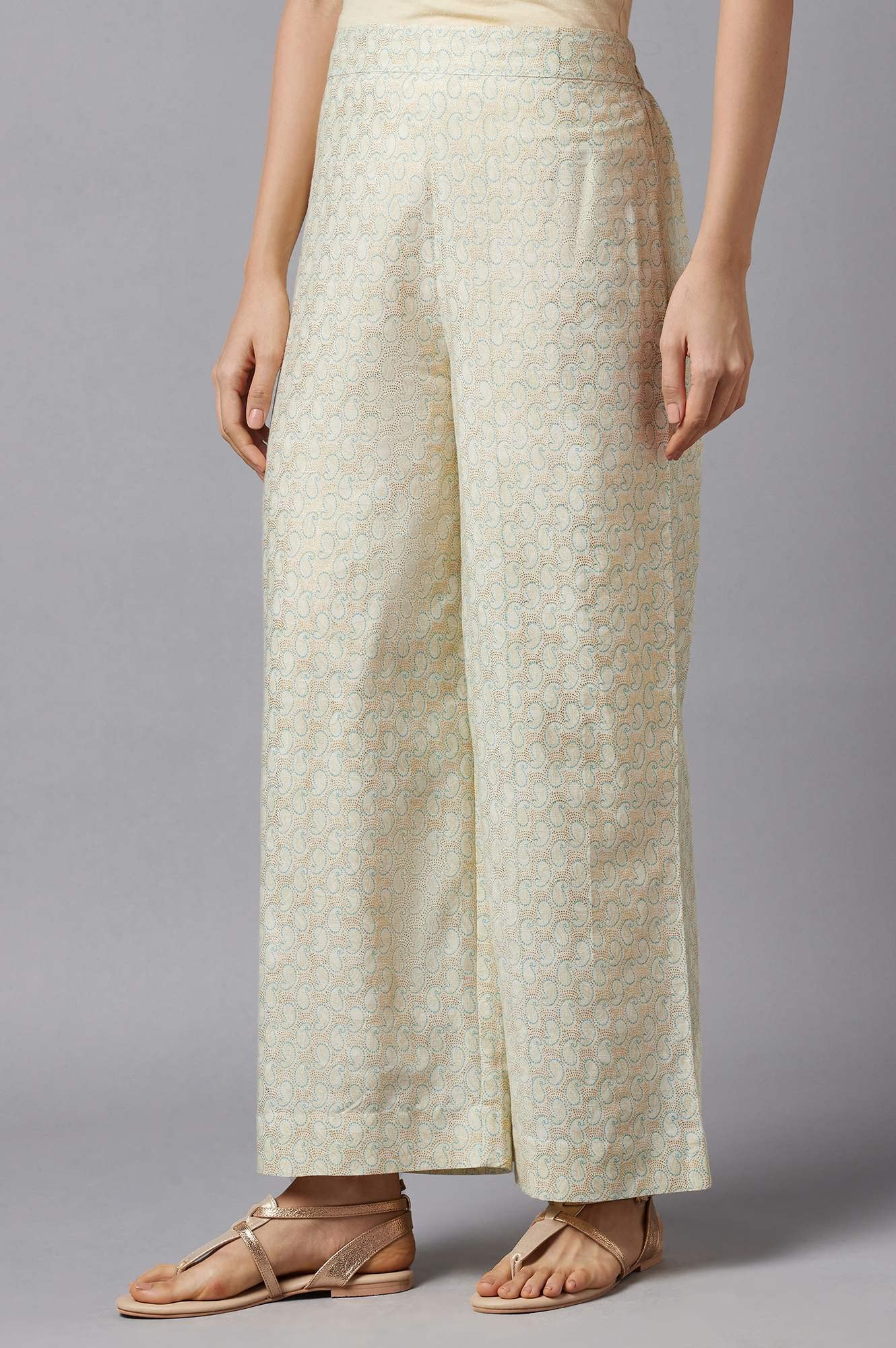 Aurelia White Paisley Printed Palazzo Ethnic Bottomwear For Women