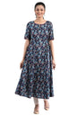 Aurelia Women Polyester Regular Fit Navy Geometric Round Neck Flared Kurta_21Fea12287-503261_M