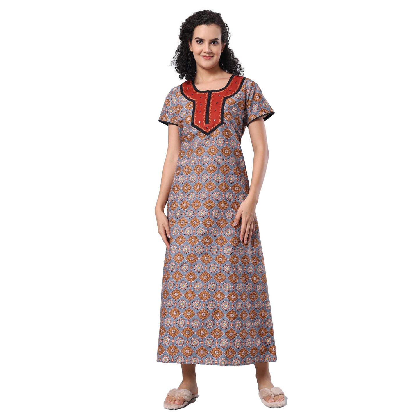 Evolove WomenS 100% Cotton Supersoft With Beautiful Embroidery Long Maxi Night Gown Nighty Dress With Pocket, Most Comfortable