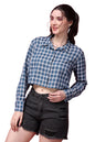 POPWINGS Casual Pure Cotton Checks Crop Shirt for Women | Stylish Western Crop Shirt for Women | Full Sleeves Crop Shirt for Wom