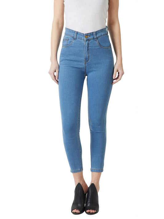 Miss Chase WomenS Solid Skinny High Rise Clean Look Cropped Fringe Detailing Solid Stretchable Denim Jeans (Plus (Mcss19Den08-2