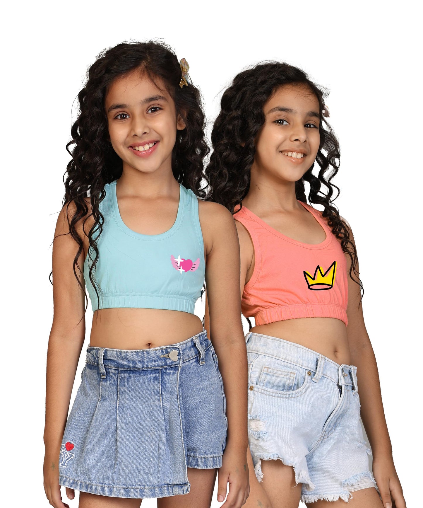 Kyda Kids Girls Antibacterial Cotton Printed Sports Bra Training Bras, Non Padded, Chest Double Layered Wireless Light Padded Br