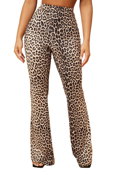 AVANOVA Womens & Girls Lepard Black Lepard Print Dress Pants Stretchy Work Slacks Business Casual Office Bell-Bottom/Boot-Cut E