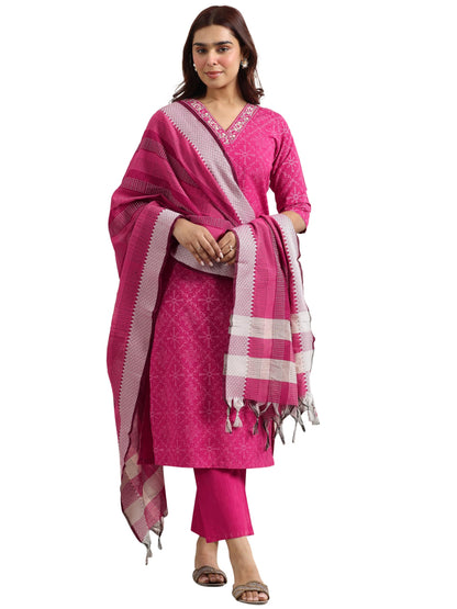 Libas WomenS Cotton Blend Kurta Set (400386_Pink