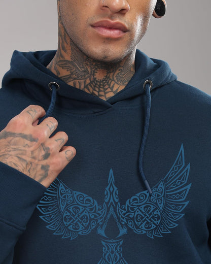 ADRO Men's Cotton Neck Hooded Sweatshirt (H24-BIRD-SB_Teal