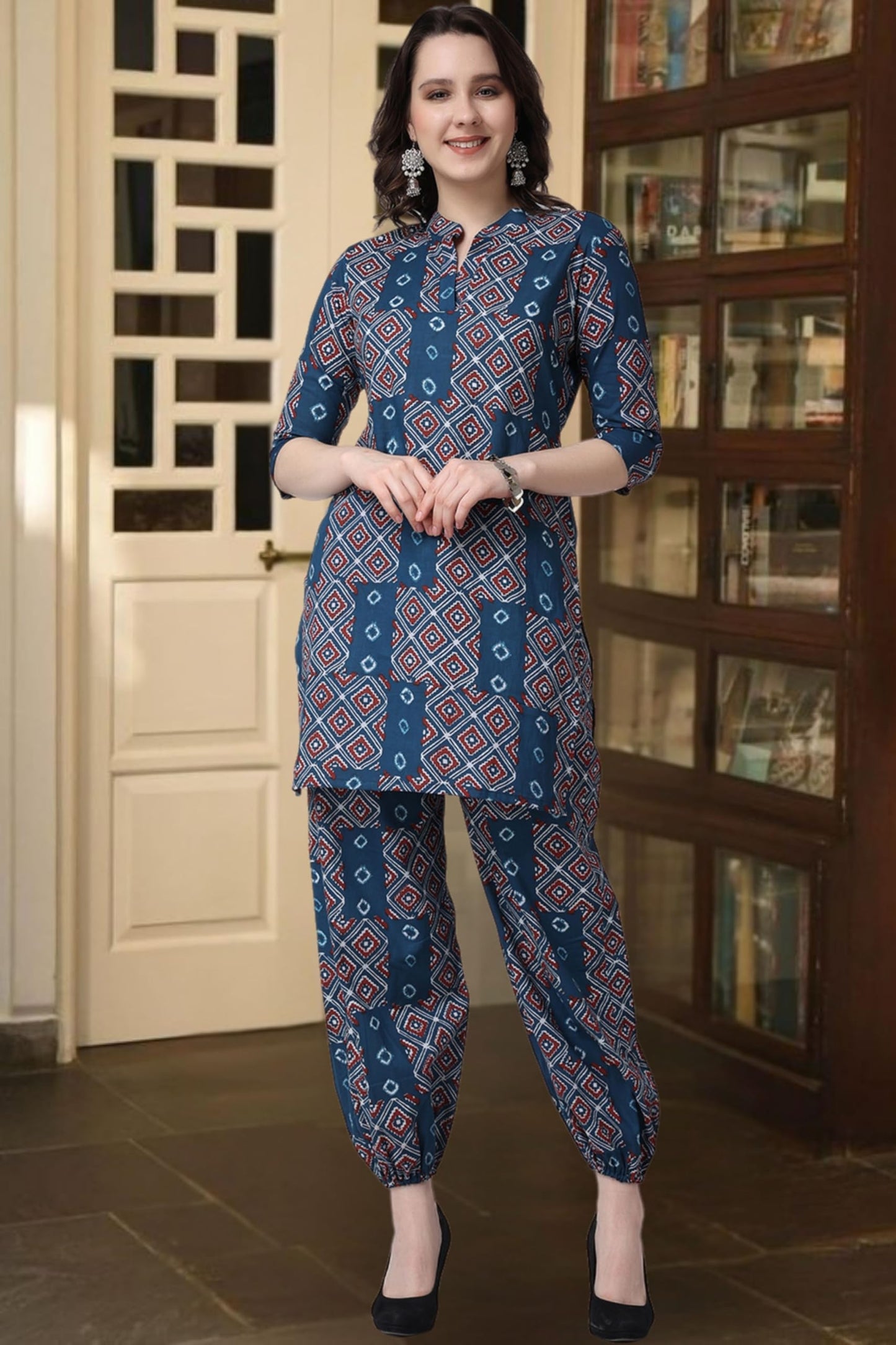 Popwings Casual Pure Cotton Bandhani Printed Kurti And Jogger Co-Ord Set || Latest Stylish Co-Ords Set For Women || 2 Piece Summ