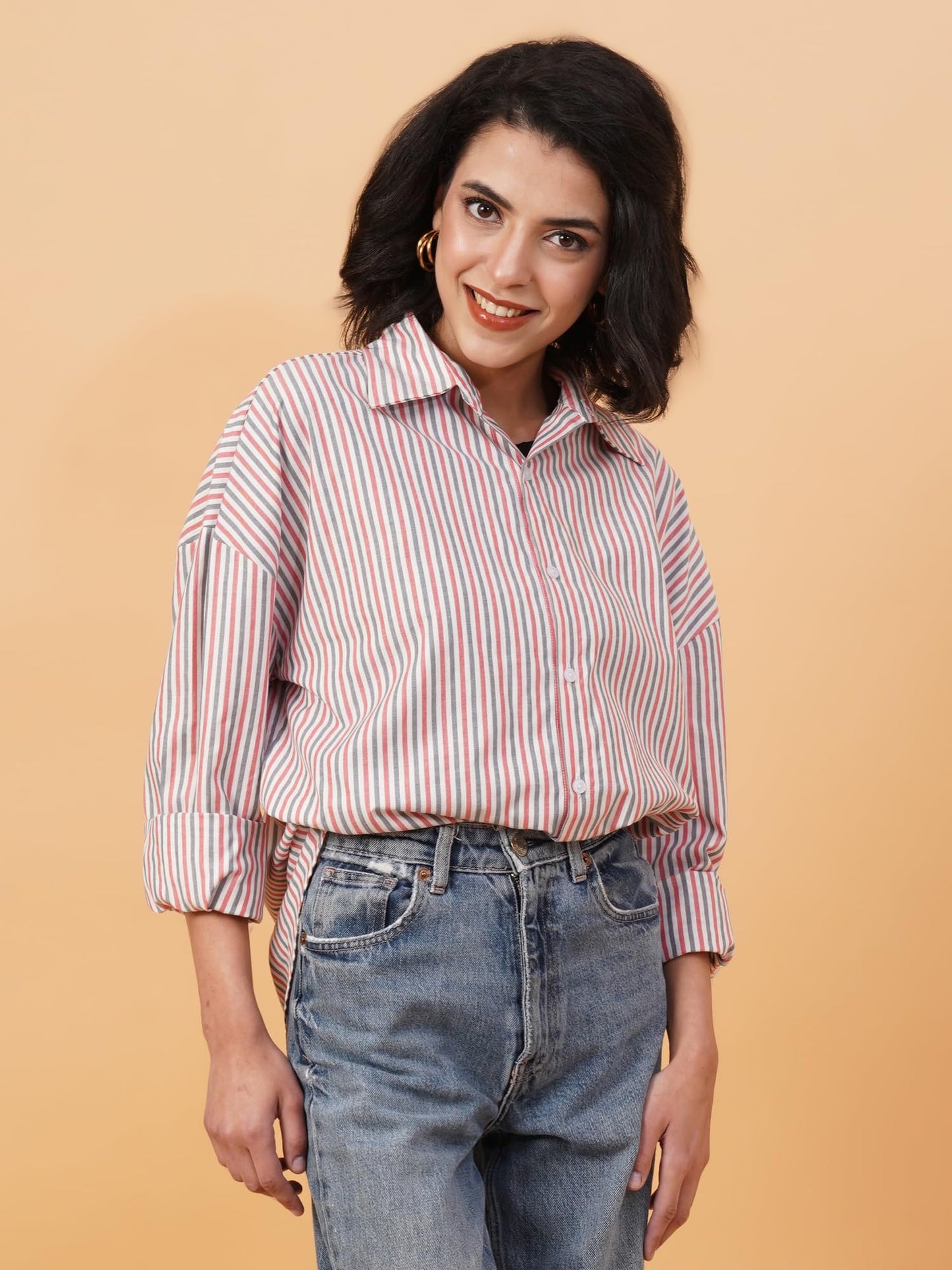 Kotty WomenS Relaxed Fit Spread Collar Casual Shirt