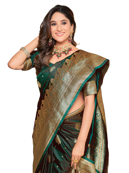 Glory Sarees WomenS Pure Kanjivaram Soft Banarasi Original Satin Silk Saree Elegantly Crafted Graceful Wedding Design With Blou
