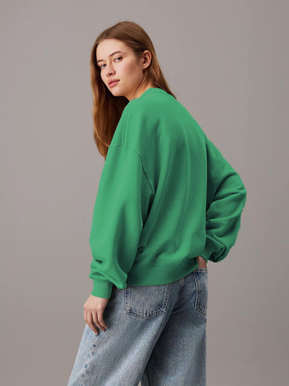 Kotty WomenS Fleece Sweatshirt Solid Pattern With Classic Round Neck(Green,Xl)