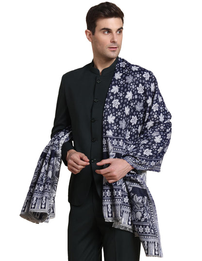 Weavers Villa Mens Acro Wool Blend Shawl - Handloom Woven Kullu Pattern - Stoles for Men - Gents Shawls - Soft & Warm Wrap - Id