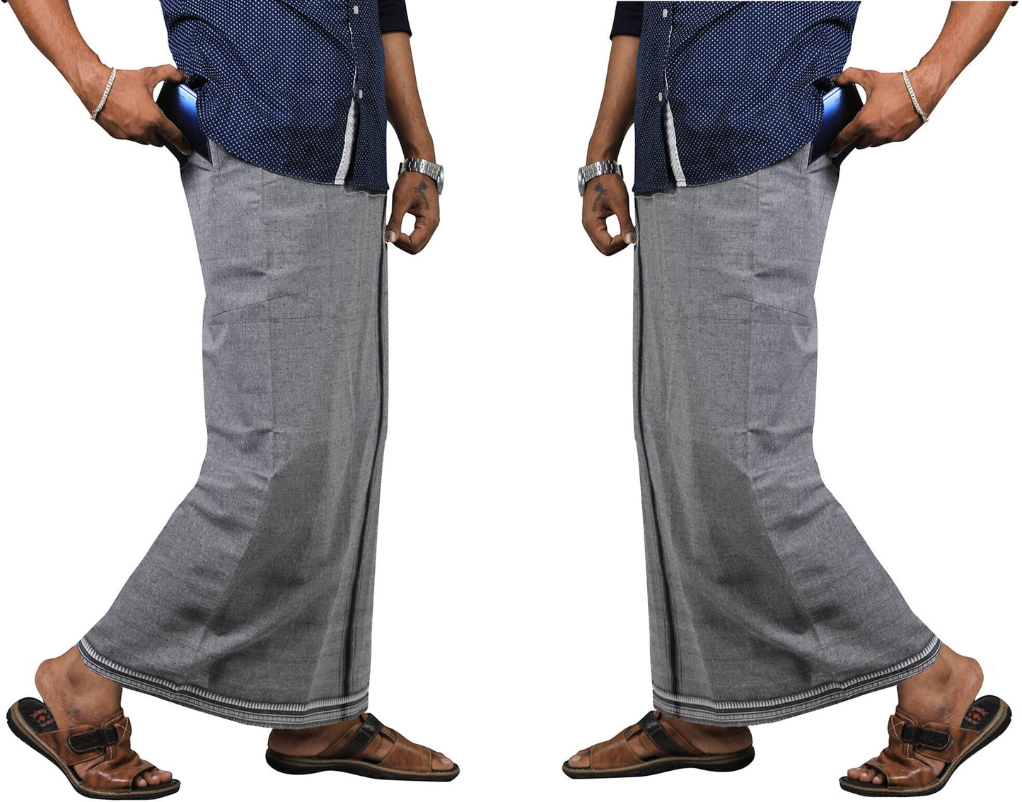 Prakasam Cotton Mens Kerala Thalapathi Border 2Way Pocket (Right &Left Side) Flexi Size (Adjustable) Welcro Single Colour Dhoti
