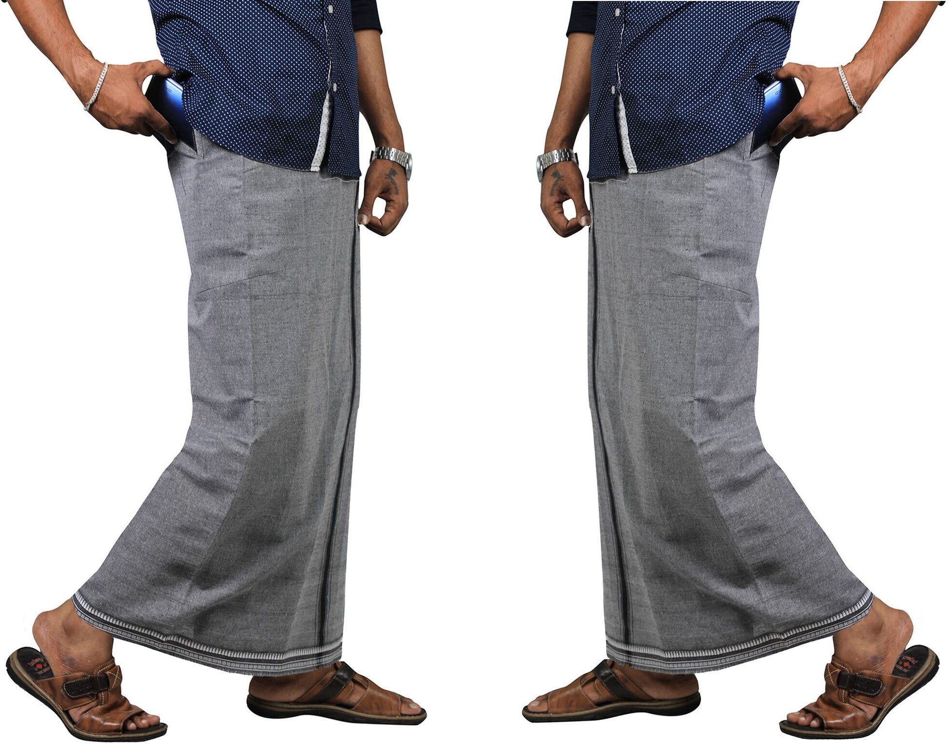 Prakasam Cotton Mens Kerala Thalapathi Border 2Way Pocket (Right &Left Side) Flexi Size (Adjustable) Welcro Single Colour Dhoti
