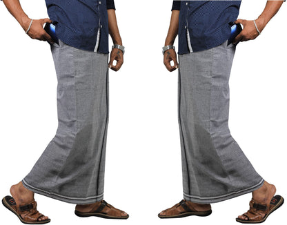 Prakasam Cotton Mens Kerala Thalapathi Border 2Way Pocket (Right &Left Side) Flexi Size (Adjustable) Welcro Single Colour Dhoti