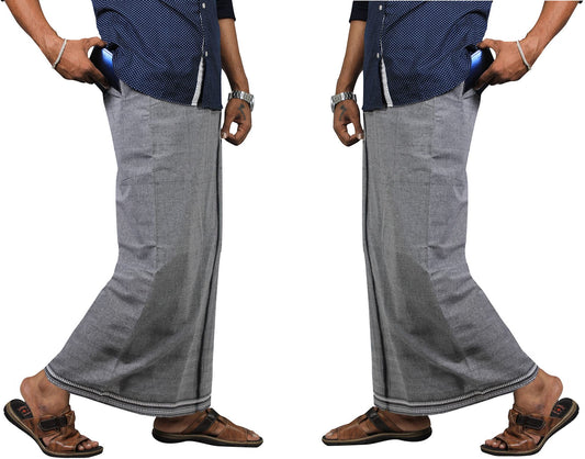 Prakasam Cotton Mens Kerala Thalapathi Border 2Way Pocket (Right &Left Side) Flexi Size (Adjustable) Welcro Single Colour Dhoti