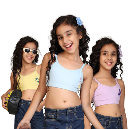 Kyda Kids Girls Antibacterial Cotton Printed Non Padded, Beginners Bra For Girls (Pack Of 3)