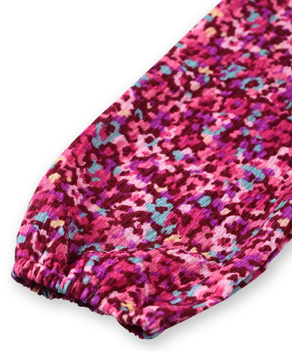 Beebay Kids Girls Abstract Print Ruffle Dress Maroon