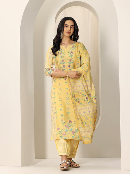 Libas Womens Printed Silk Blend Straight Kurta With Salwar And Dupatta