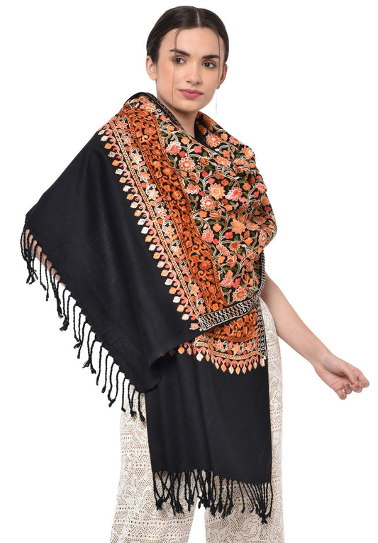 Weavers Villa Womens Kashmiri Aari Embroided Cashmilon Woven Stoles, Shawls, Wraps, 75cm X 200cm