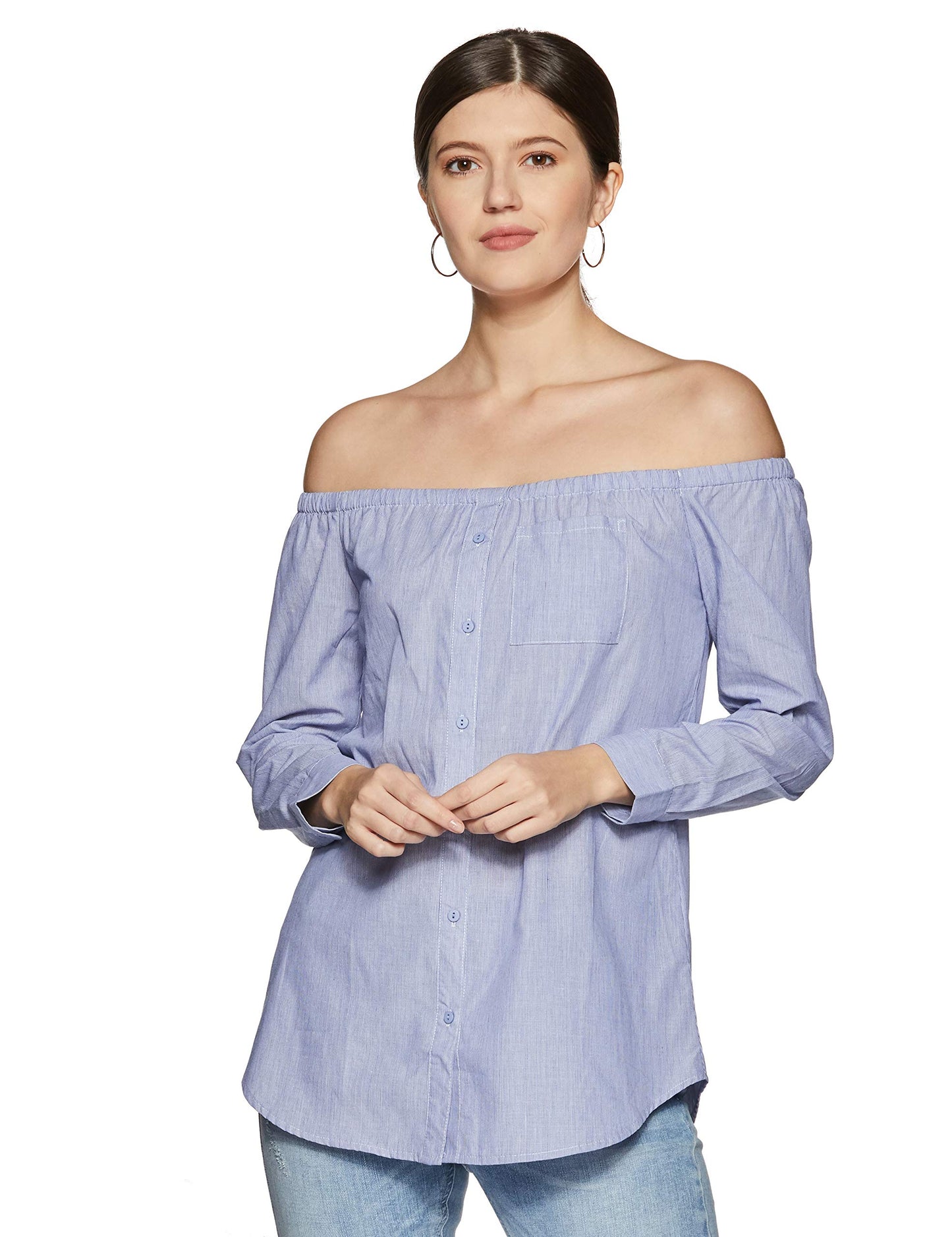 Vero Moda WomenS Plain Loose Fit Shirt (1954171004_Blue_L)